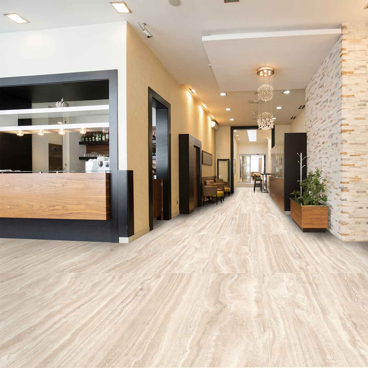 gresie portelanata rectificata travertino beige art aspect